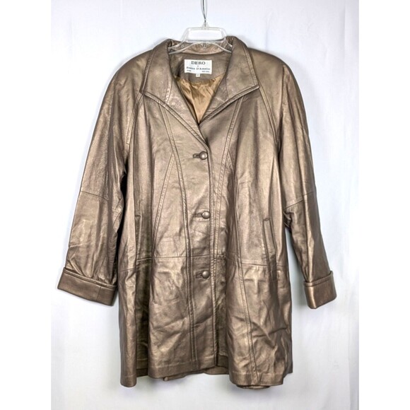 Vintage Dero by Rocco D'Amelio Womens Metallic Gold Leather Coat Large - Picture 2 of 10